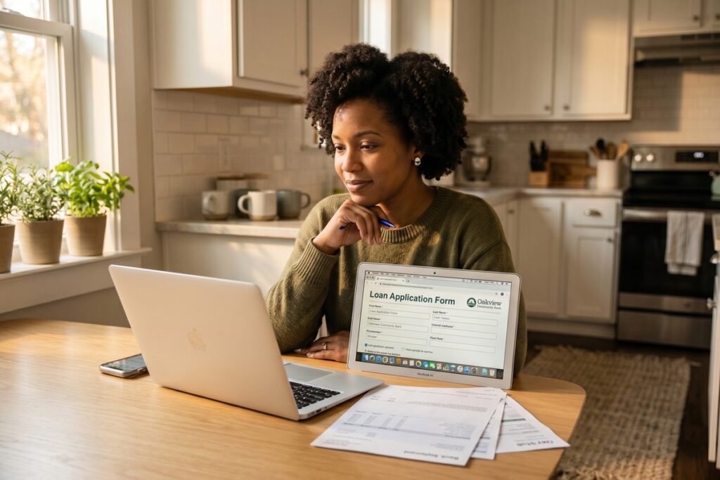 Person applying for a loan online with a low credit score on a laptop