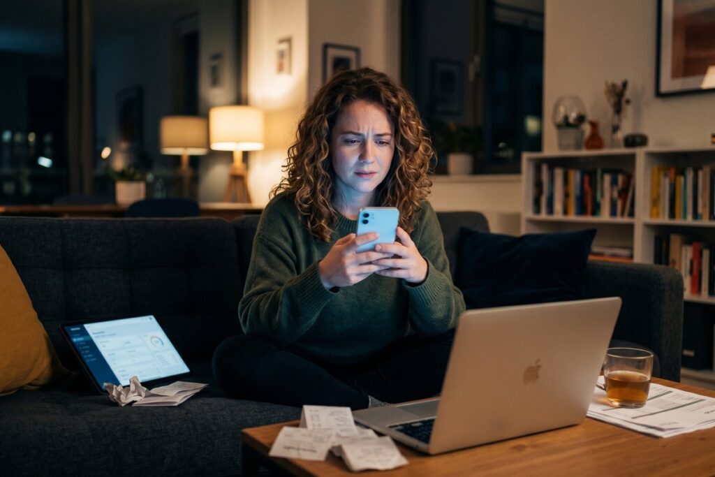 First-time borrower reviewing digital lending app on smartphone and avoiding common loan mistakes