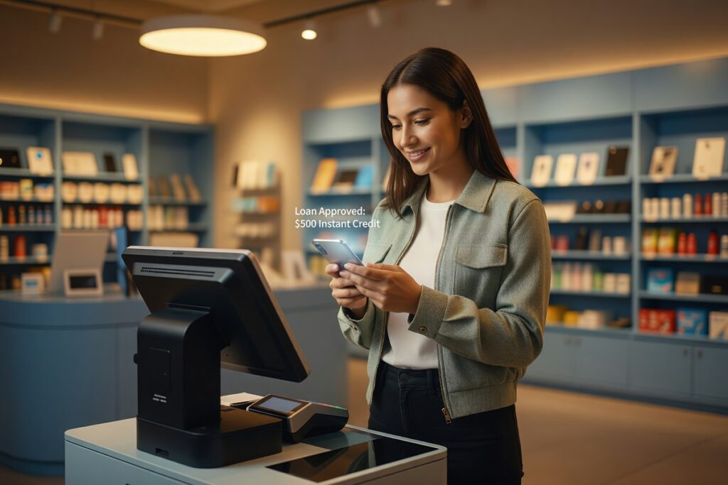 Everyday borrower using a smartphone app with embedded finance and lending features
