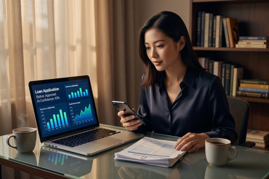 AI digital lending platform showing automated loan approval process on a smartphone screen
