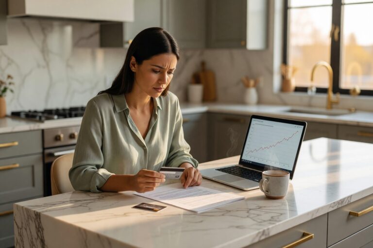 Person reviewing credit card balance affected by rising interest rates