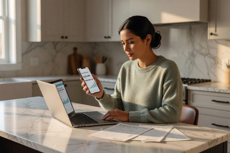Person comparing digital loan offers on a laptop without hurting their credit score