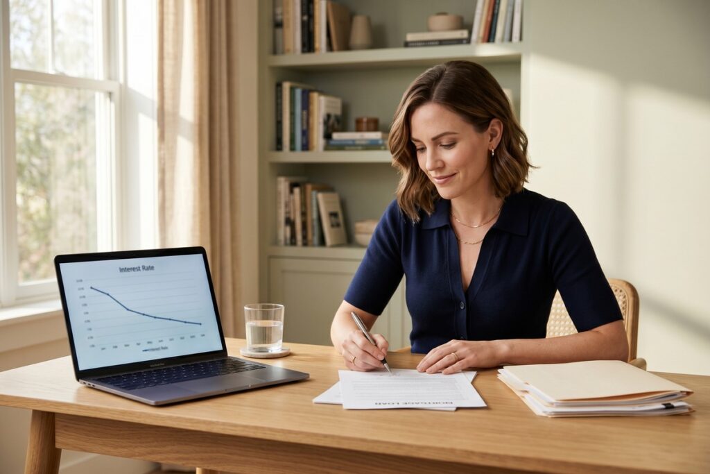 Person reviewing documents to lock in a low interest rate before the Federal Reserve raises rates