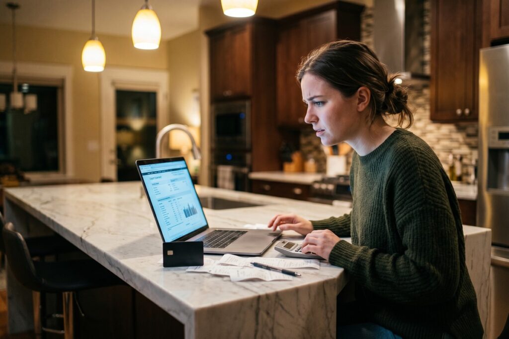 Person reviewing credit card statement after 0% APR promotional period ends showing unexpected interest charges