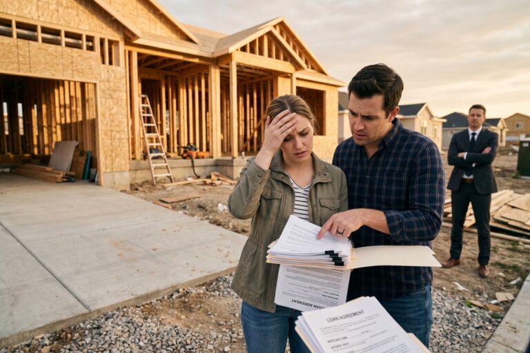 New construction home buyer reviewing builder offered mortgage rates with a loan officer