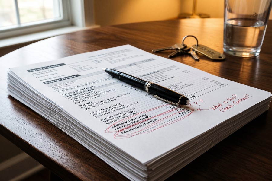 Side-by-side comparison of Loan Estimate and Closing Disclosure documents for new construction buyer