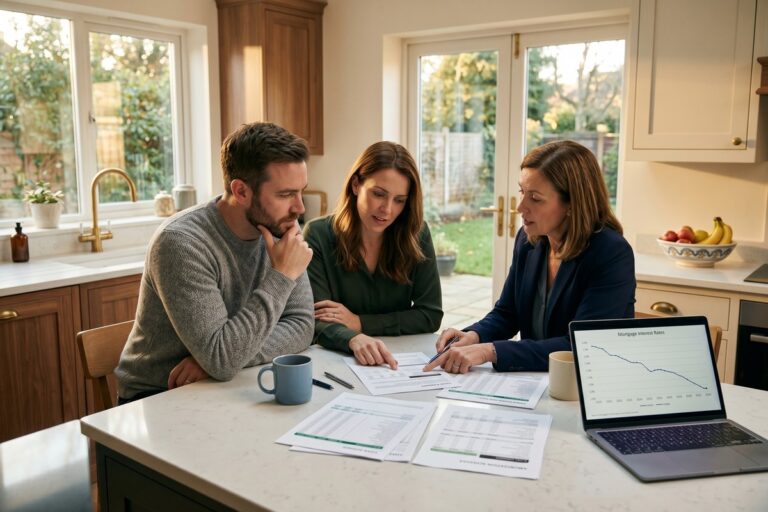 Homebuyer reviewing mortgage documents to decide whether to buy down mortgage rate with points