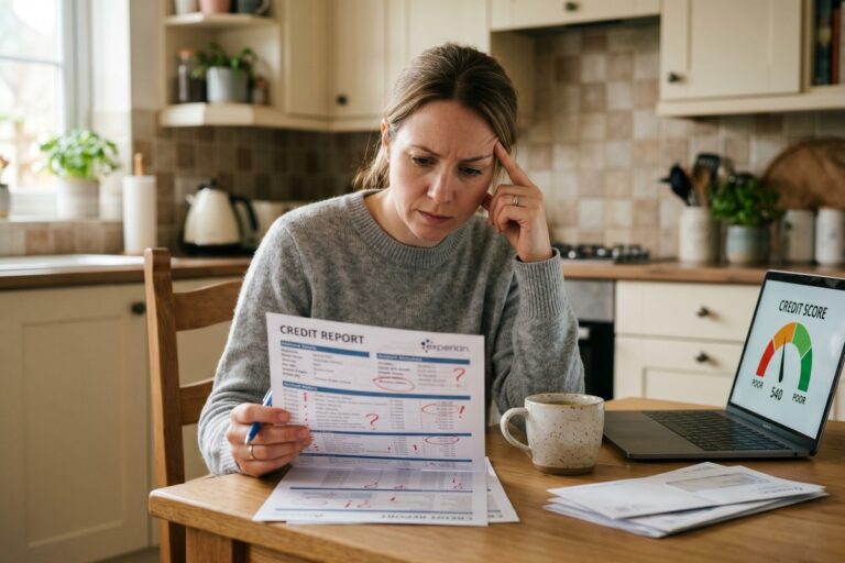 Person reviewing credit score report highlighting costly credit score mistakes