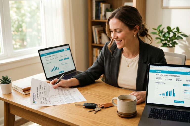 Side-by-side comparison chart of credit union vs online lender auto loan interest rates