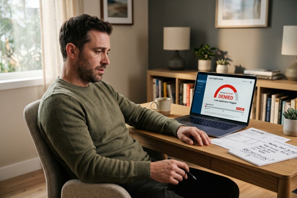 Borrower reviewing debt-to-income ratio on a digital lending platform dashboard