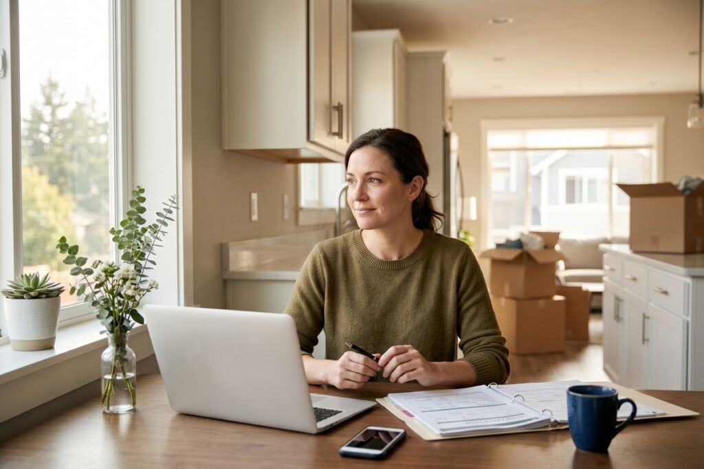 Person reviewing digital lending options on a laptop while rebuilding finances after divorce