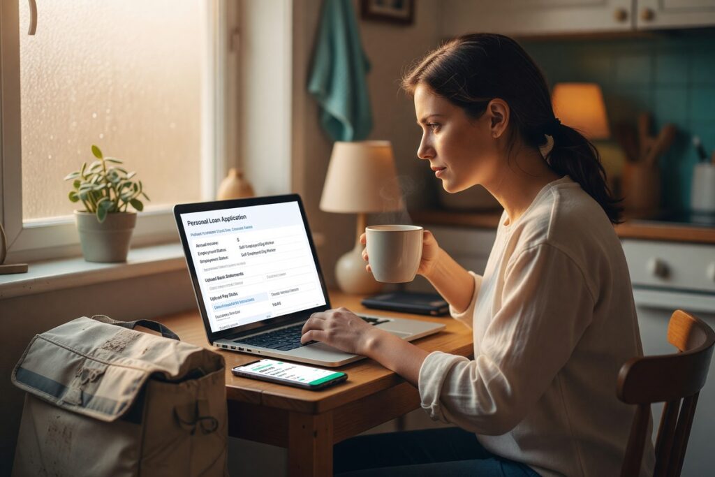 Gig worker using smartphone to apply for a digital loan without pay stubs