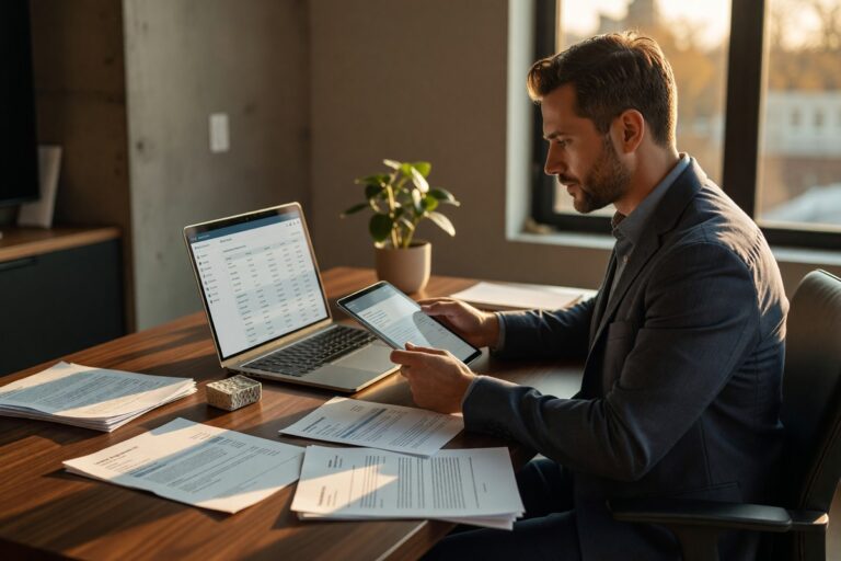 Person reviewing digital lending strategy with multiple income stream charts on laptop