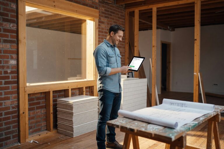 Homeowner reviewing digital loan options on a laptop for home renovation project