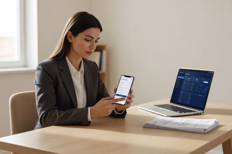 Borrower completing digital loan income verification on a laptop with financial documents nearby
