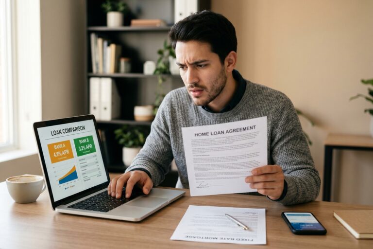 Borrower reviewing digital loan rate change between pre-approval and final offer on a laptop