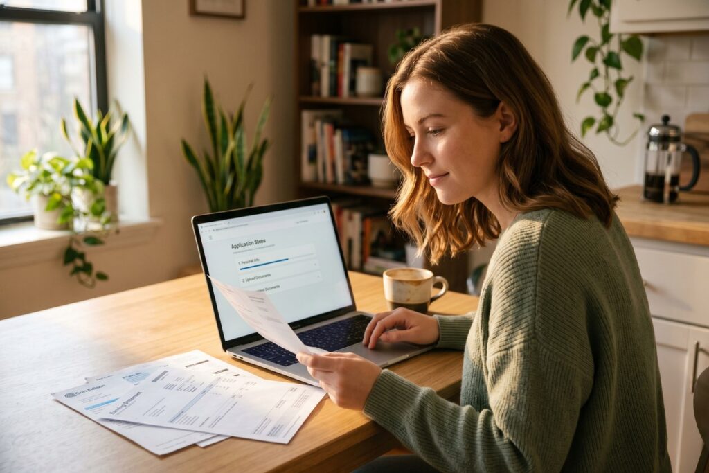 Borrower with thin credit file applying for a digital loan on a laptop