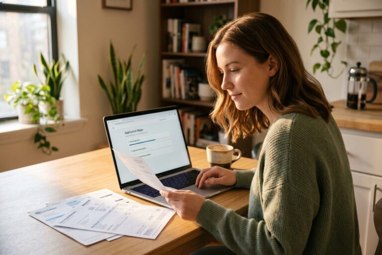 Borrower with thin credit file applying for a digital loan on a laptop