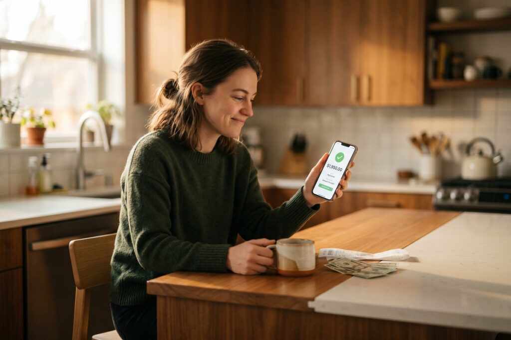 Person using smartphone to apply for a digital micro-loan with same-day funding under two thousand dollars