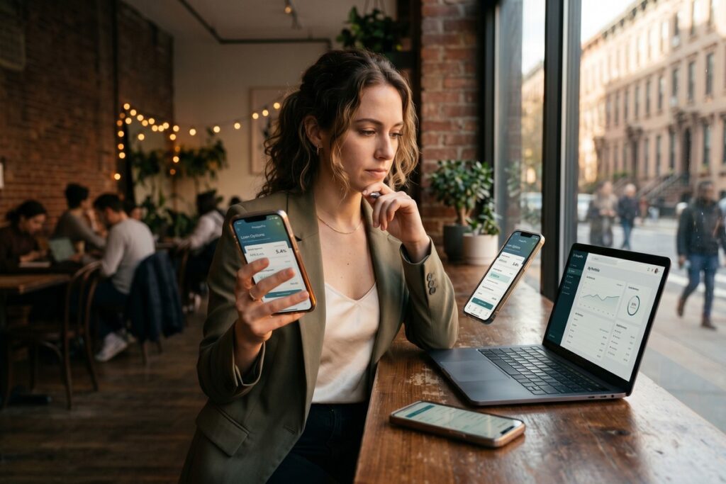 Side-by-side comparison of embedded finance lending apps and standalone lending platforms on a smartphone screen