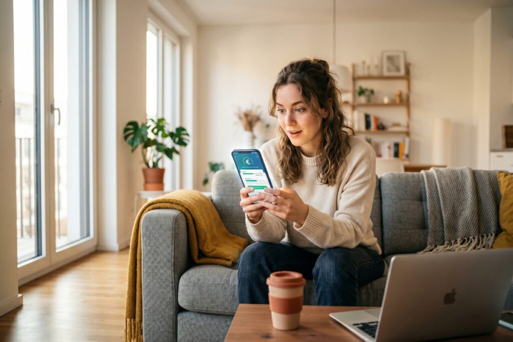 Person using a smartphone app that displays an embedded lending loan offer on screen