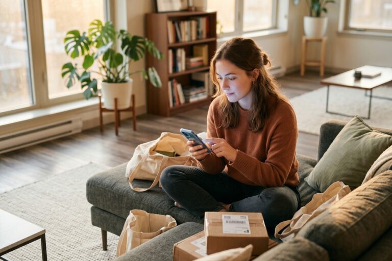 Smartphone displaying a shopping app with an embedded lending fintech checkout financing option