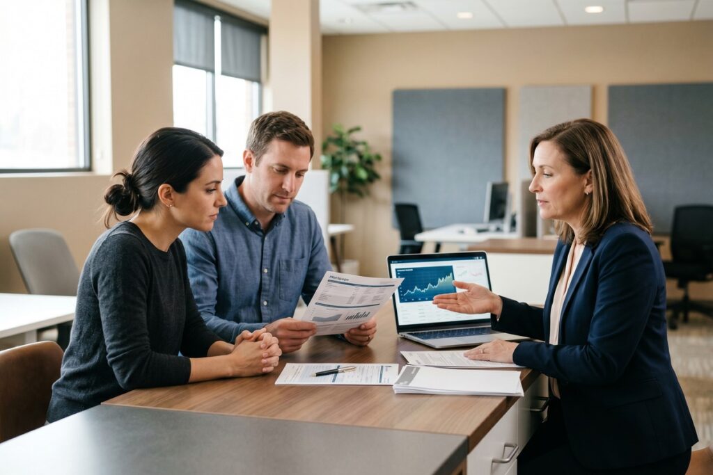 Borrower reviewing loan qualification documents during the Fed rate pause in 2026