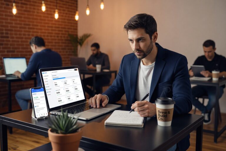 Beginner entrepreneur reviewing fintech business loan options on a laptop with no revenue history