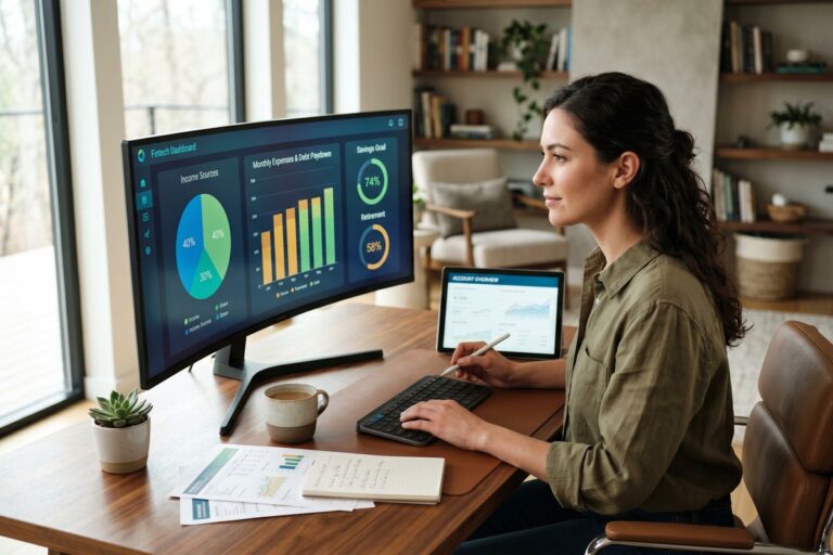 Fintech dashboard displaying debt-to-income ratio metrics and financial monitoring charts