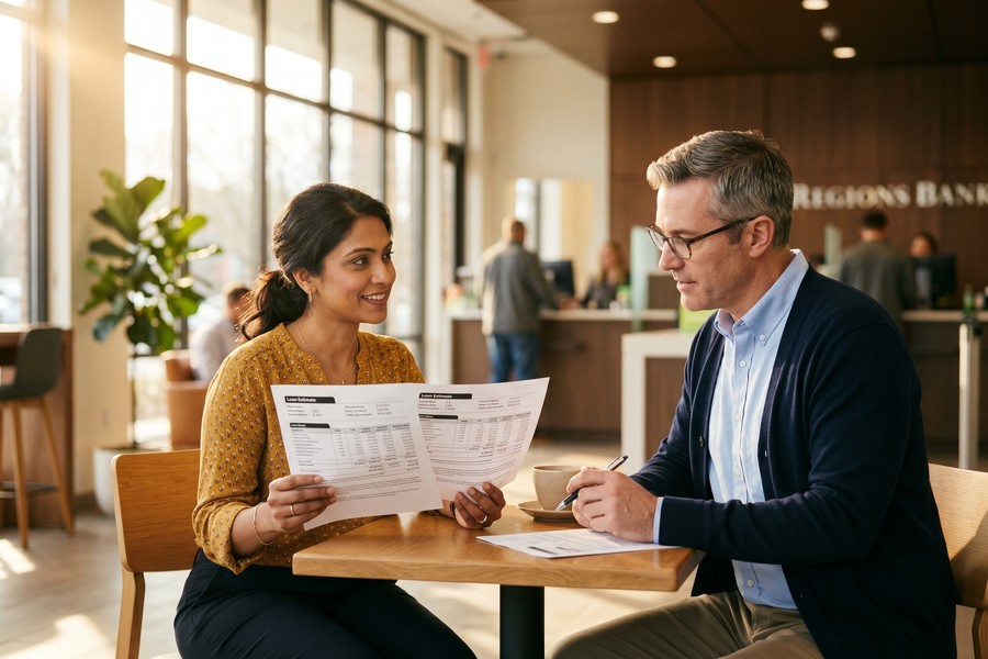 Consumer negotiating loan terms on laptop with competing fintech lender offers on screen