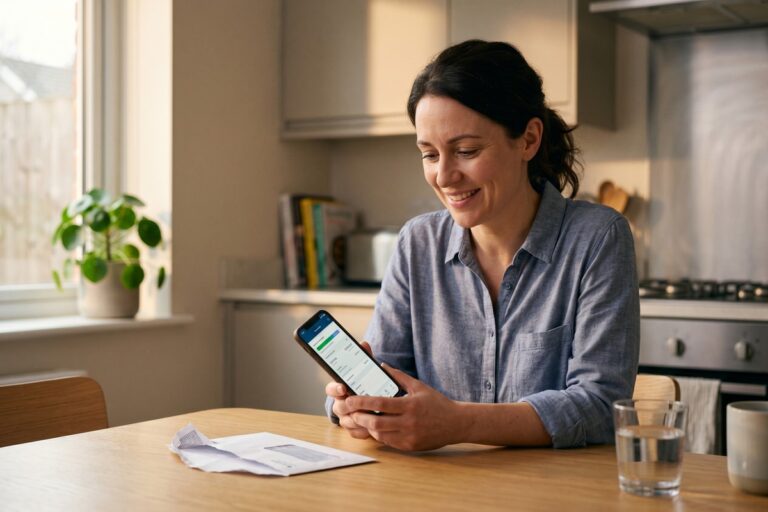 Borrower using a fintech platform on a laptop to manage medical debt loans and improve credit standing