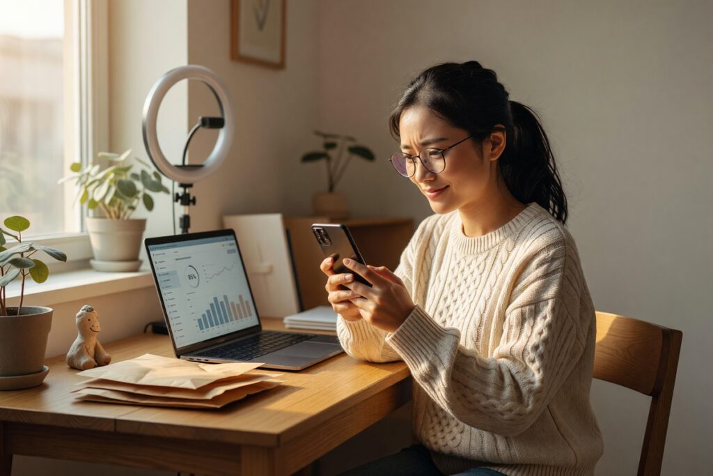 Side hustler reviewing fintech microloan options on a laptop
