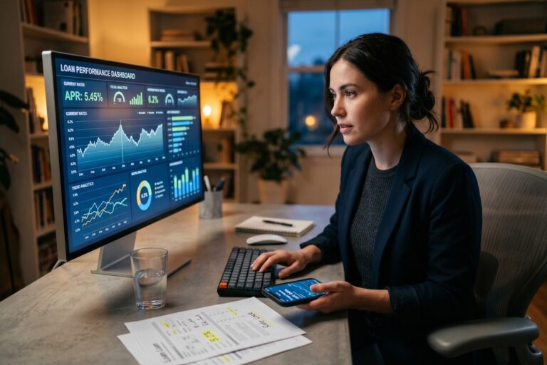 Fintech lender using real time risk pricing algorithm to determine borrower interest rate on a digital dashboard