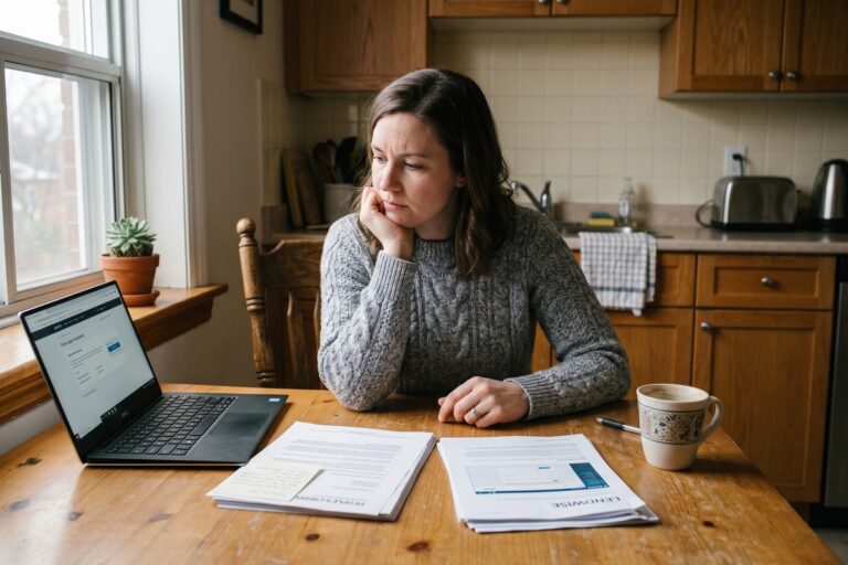 Person comparing fintech lender and credit union loan options on a laptop after job loss