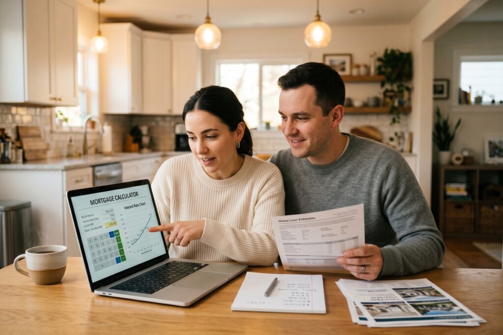 First-time homebuyer reviewing interest rate trends and mortgage options for 2026