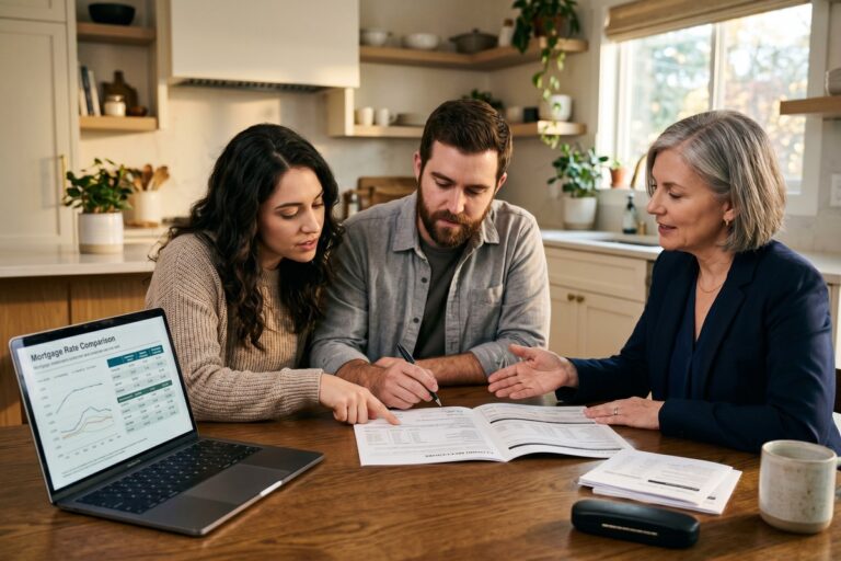 Homebuyer comparing lender credit versus lower mortgage rate options on a financial worksheet