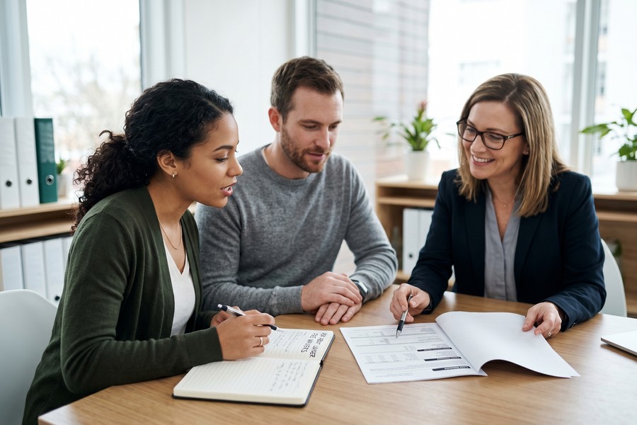 Mortgage professional reviewing loan estimate side by side with competing offer for borrower comparison