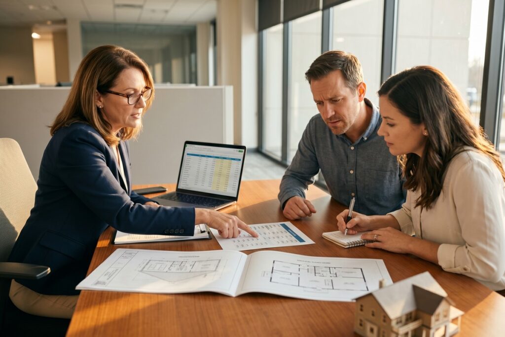 Lender reviewing manufactured home interest rate documents compared to site-built property loan terms