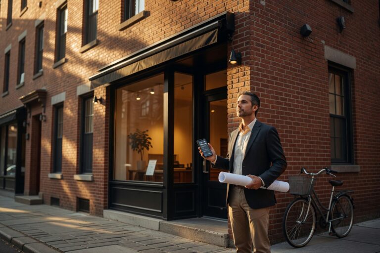 Small business owner reviewing mixed-use property mortgage rates with a lender