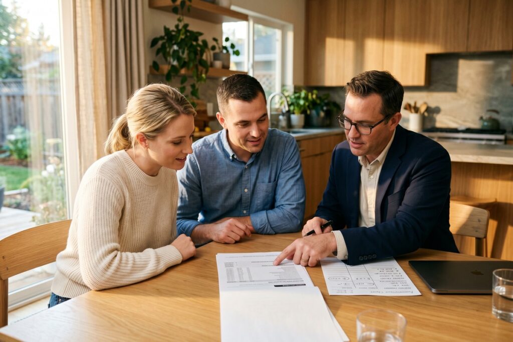 Homebuyer reviewing mortgage rate buydown points options with a lender at closing