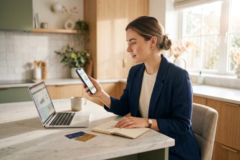 Person reviewing open banking app on smartphone before linking bank accounts securely