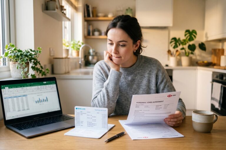 Person weighing the decision to pay off a personal loan early versus depositing extra cash into a savings account