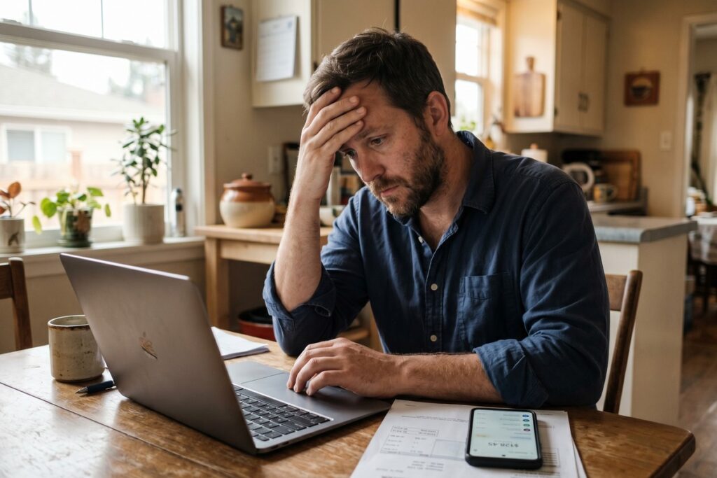 Person reviewing personal loan interest rate documents after job loss
