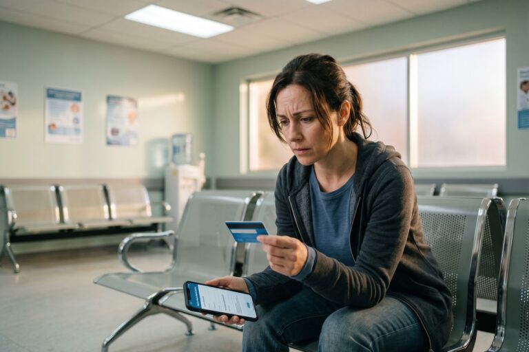 Person comparing personal loan and credit card options for a medical emergency on a laptop
