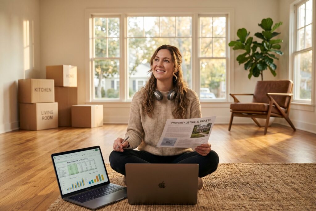 Remote worker reviewing mortgage rate options while buying a home in a lower-cost market