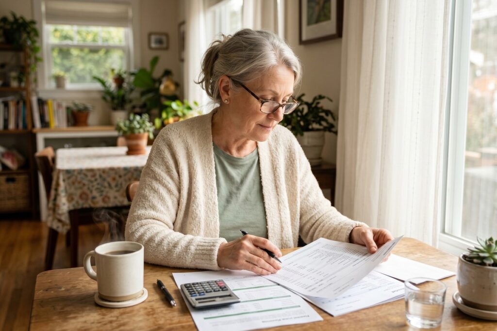 Retired couple reviewing fixed income interest rate risk strategies at home