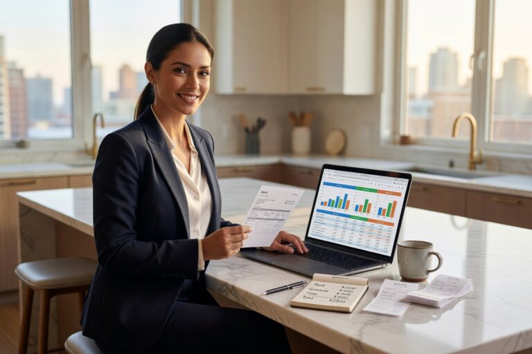 Person reviewing monthly budget spreadsheet after receiving a salary raise