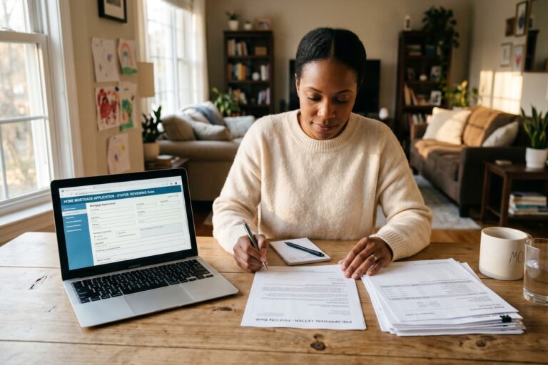Single income homeowner reviewing mortgage rate options with a lender