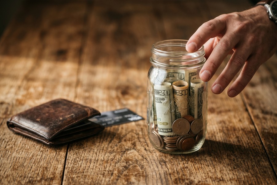 Side-by-side comparison of high-yield savings account dashboard showing separate sinking fund and emergency fund buckets