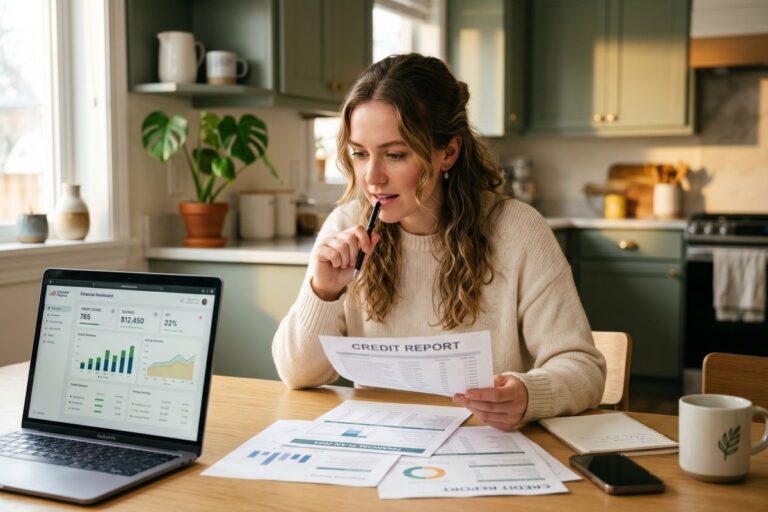 Borrower reviewing thin credit file documents to understand mortgage rate qualification requirements